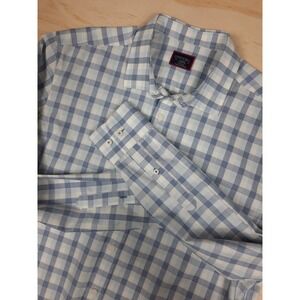 UNTUCKit Mens Large Blue White Plaid Wrinkle Free Cotton Button Down Shirt